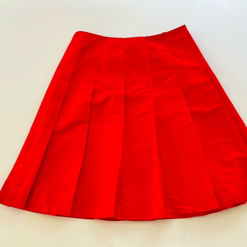 Red Silk Pleated Skirt Banana Republic